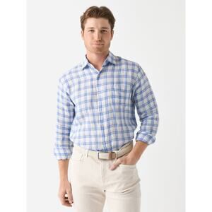 NWT Peter Millar Crown Linen Shirt XXL Blue Plaid Resort Coastal Preppy Golf